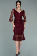 Midi Burgundy Dantelle Invitation Dress ABK1350
