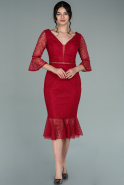 Midi Red Dantelle Invitation Dress ABK1350