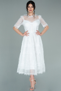 Midi White Dantelle Invitation Dress ABK1254