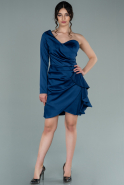 Short Navy Blue Satin Invitation Dress ABK961