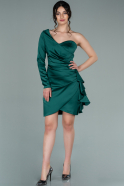 Short Emerald Green Satin Invitation Dress ABK961