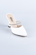 White Leather Evening Heeled Slippers AB1064
