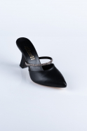 Black Leather Evening Heeled Slippers AB1064