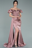 Long Rose Colored Satin Evening Dress ABU2282