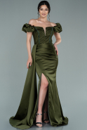 Long Olive Drab Satin Evening Dress ABU2282