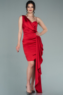 Short Red Satin Prom Gown ABK1364
