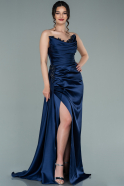 Long Navy Blue Satin Evening Dress ABU2299