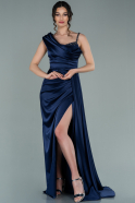 Long Navy Blue Satin Evening Dress ABU2300
