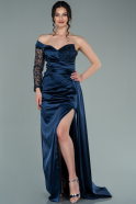 Long Navy Blue Satin Evening Dress ABU2283