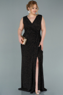 Long Black-Gold Plus Size Evening Dress ABU2301