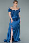 Long Indigo Satin Plus Size Evening Dress ABU2268