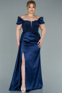 Long Navy Blue Satin Plus Size Evening Dress ABU2268