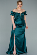 Long Emerald Green Satin Plus Size Evening Dress ABU2268