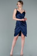 Short Navy Blue Satin Invitation Dress ABK1081
