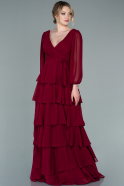 Long Burgundy Chiffon Evening Dress ABU2322