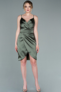 Olive Drab Short Satin Invitation Dress ABK1081