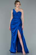 Sax Blue Long Satin Evening Dress ABU2028