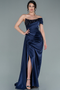 Long Navy Blue Satin Evening Dress ABU2338
