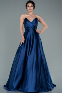 Long Navy Blue Satin Evening Dress ABU2360
