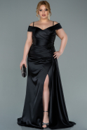 Long Black Satin Plus Size Evening Dress ABU2370
