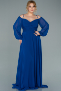 Long Sax Blue Chiffon Plus Size Evening Dress ABU2354