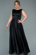 Long Black Satin Plus Size Evening Dress ABU2356