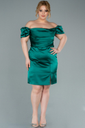 Short Emerald Green Satin Plus Size Evening Dress ABK1397