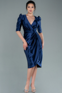 Midi Navy Blue Satin Invitation Dress ABK1402