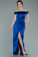 Sax Blue Long Satin Evening Dress ABU2260