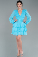Turquoise Mini Chiffon Invitation Dress ABK959