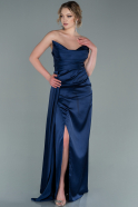 Long Navy Blue Satin Prom Gown ABU2340