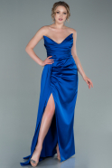 Long Sax Blue Satin Prom Gown ABU2340