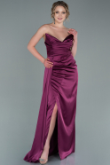 Long Cherry Colored Satin Prom Gown ABU2340