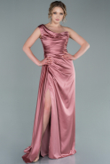 Rose Colored Long Satin Prom Gown ABU2173