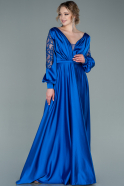 Long Sax Blue Satin Evening Dress ABU2348