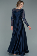 Long Navy Blue Satin Evening Dress ABU2382