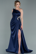 Long Navy Blue Satin Evening Dress ABU2387