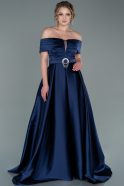 Long Navy Blue Satin Evening Dress ABU2396