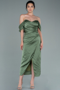 Midi Olive Drab Satin Invitation Dress ABK1404