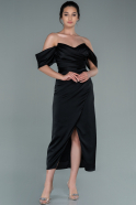 Midi Black Satin Invitation Dress ABK1404