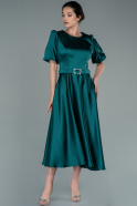 Midi Emerald Green Satin Invitation Dress ABK1407