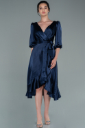 Midi Navy Blue Satin Invitation Dress ABK1409