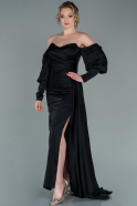 Long Black Satin Prom Gown ABU2402
