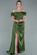Oil Green Long Satin Engagement Dress ABU1606