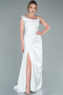 White Long Satin Prom Gown ABU2173