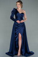Navy Blue Long Satin Evening Dress ABU1715