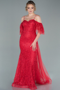 Long Red Laced Evening Dress ABU2409
