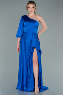 Sax Blue Long Satin Evening Dress ABU2230