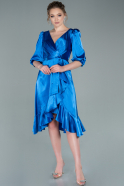 Midi Sax Blue Satin Invitation Dress ABK1409