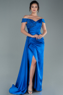 Long Sax Blue Satin Evening Dress ABU2428
